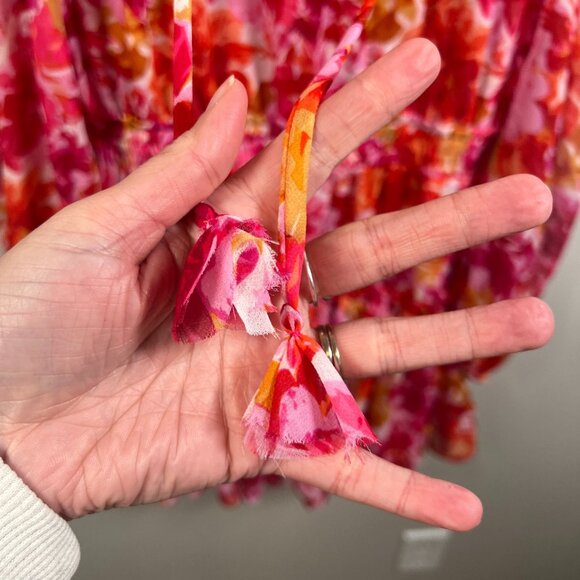 MIsa Clementine Mini Dress Size Medium Floral Pink Red Ruffle Party Wedding - Picture 9 of 13